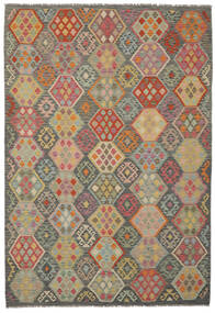 201X293 Kelim Afghan Old Style Matta Orientalisk Brun/Mörkgul (Ull, Afghanistan) Carpetvista