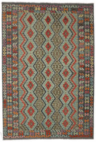 絨毯 キリム アフガン オールド スタイル 204X299 ブラック/グリーン (ウール, アフガニスタン)