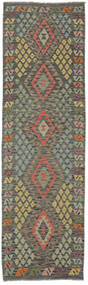 Kelim Afghan Old Style 88X295 Hallmatta Mörkgrön/Brun Ull, Afghanistan Carpetvista