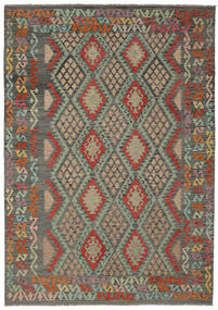  Kelim Afghan Old Stil Teppich 210X295 Dunkelgrün/Schwarz Carpetvista