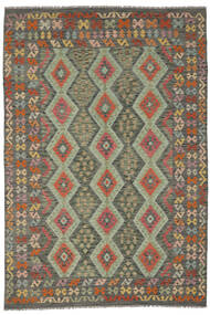 絨毯 オリエンタル キリム アフガン オールド スタイル 200X291 ダークグリーン/茶色 (ウール, アフガニスタン)