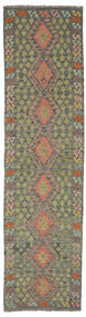 Tapete Kilim Afegão Old Style 79X298 Passadeira Verde Escuro/Castanho (Lã, Afeganistão)