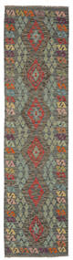  Orientalsk Kelim Afghan Old Style Teppe 77X294Løpere Mørk Grønn/Brun Ull, Afghanistan Carpetvista