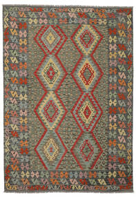173X245 Kelim Afghan Old Style Tæppe Orientalsk Mørkegrøn/Sort (Uld, Afghanistan) Carpetvista