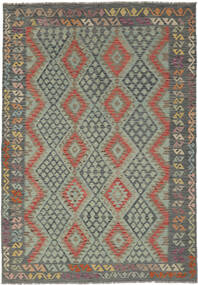  Kilim Afghan Old Style Alfombra 200X281 De Lana Marrón/Verde Oscuro Carpetvista