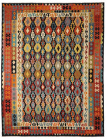 絨毯 オリエンタル キリム アフガン オールド スタイル 306X394 ブラック/茶色 大きな (ウール, アフガニスタン)
