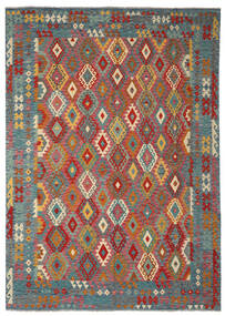  Kelim Afghan Old Style Matot 251X352 Villamatto Ruskea/Tummanpunainen Suuri Matto Carpetvista