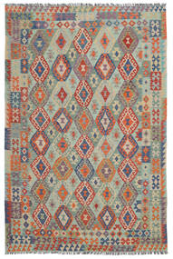 Kelim Afghan Old Stil Teppich 202X300 Grün/Dunkelrot Wolle, Afghanistan Carpetvista
