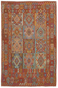 絨毯 オリエンタル キリム アフガン オールド スタイル 202X302 ダークレッド/茶色 (ウール, アフガニスタン)