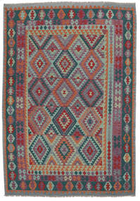 Kelim Afghan Old Style Matot Matto 200X300 Tummanpunainen/Tummanharmaa Villa, Afganistan Carpetvista