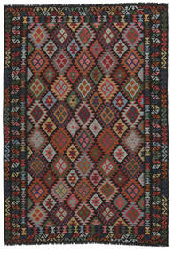  Kilim Afghan Old Style Alfombra 202X292 De Lana Negro/Rojo Oscuro Carpetvista