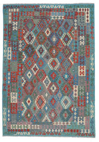 Kelim Afghan Old Style Matta 202X290 Mörkgrå/Mörkblå Ull, Afghanistan Carpetvista