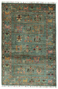 83X126 絨毯 Shabargan モダン ブラック/ダークグリーン (ウール, アフガニスタン) Carpetvista