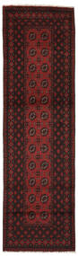  78X278 Afghan Fine Vloerkleed Tapijtloper Zwart/Donkerrood Afghanistan Carpetvista