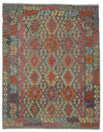  154X193 Kelim Afghan Old Style Matot Matto Ruskea/Tummanvihreä Afganistan Carpetvista