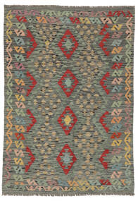 124X178 Kelim Afghan Old Style Matta Orientalisk Grön/Mörkgul (Ull, Afghanistan) Carpetvista