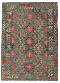 絨毯 オリエンタル キリム アフガン オールド スタイル 145X200 ダークグリーン/茶色 (ウール, アフガニスタン)