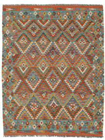  Orientalsk Kelim Afghan Old Style Teppe 153X196 Brun/Mørk Grønn Ull, Afghanistan Carpetvista
