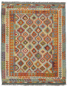  154X192 Kelim Afghan Old Style Matot Matto Ruskea/Vihreä Afganistan Carpetvista
