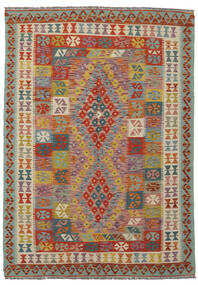  143X203 Kelim Afghan Old Style Matot Matto Ruskea/Tummanpunainen Afganistan Carpetvista