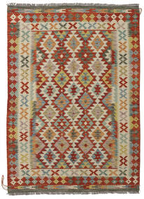  128X179 Kelim Afghan Old Style Matot Matto Tummanpunainen/Vihreä Afganistan Carpetvista