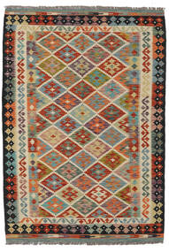 131X191 絨毯 オリエンタル キリム アフガン オールド スタイル 茶色/ダークグリーン (ウール, アフガニスタン) Carpetvista