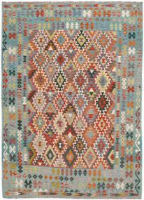Kelim Afghan Old Style Matot Matto 206X288 Vihreä/Tummanpunainen Villa, Afganistan Carpetvista