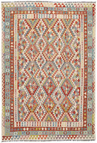  200X297 Kelim Afghan Old Style Matot Matto Ruskea/Tummanpunainen Afganistan Carpetvista