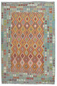絨毯 オリエンタル キリム アフガン オールド スタイル 201X297 グリーン/ダークレッド (ウール, アフガニスタン)