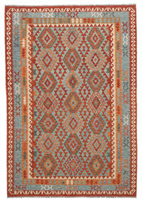  Kelim Afghan Old Style Matot 206X300 Tummanpunainen/Ruskea Carpetvista