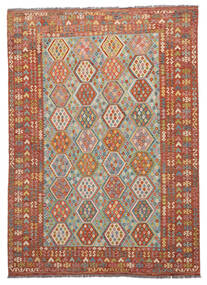  261X345 Kelim Afghan Old Style Matot Matto Tummanpunainen/Ruskea Afganistan Carpetvista