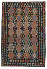  Kilim Afghan Old Style Rug 197X289 Wool Black/Dark Red Carpetvista