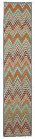  81X384 Kelim Afghan Old Style Teppe Løpere Grønn/Mørk Grønn Afghanistan Carpetvista