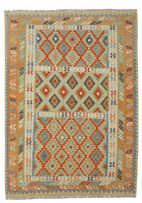  Kelim Afghan Old Style Matot 175X254 Villamatto Ruskea/Vihreä Matto Carpetvista
