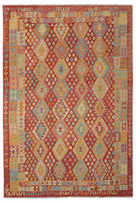  Kelim Afghan Old Style Matot 205X302 Villamatto Ruskea/Tummanpunainen Matto Carpetvista
