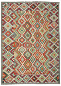 Kilim Afghan Old Style Rug 214X296 Dark Green/Green Wool, Afghanistan Carpetvista