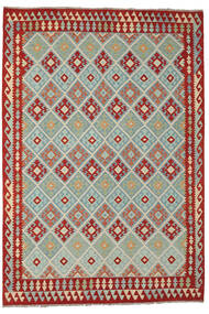 Kelim Afghan Old Style Matot Matto 210X304 Tummanpunainen/Vihreä Villa, Afganistan Carpetvista