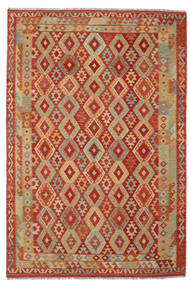  Kelim Afghan Old Style Matot 198X301 Tummanpunainen/Ruskea Carpetvista