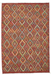  Kelim Afghan Old Style Matot 209X304 Villamatto Tummanpunainen/Vihreä Matto Carpetvista