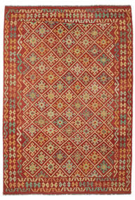  Kelim Afghan Old Style Matot 205X298 Tummanpunainen/Ruskea Carpetvista