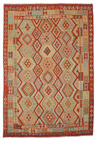  Kelim Afghan Old Style Matot 201X296 Ruskea/Tummanpunainen Carpetvista