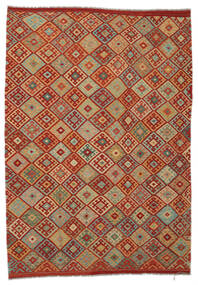  Kelim Afghan Old Style Matot 207X293 Tummanpunainen/Ruskea Carpetvista