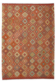  Kelim Afghan Old Style Matot 212X303 Tummanpunainen/Ruskea Carpetvista