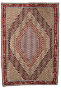  Persian Kilim Senneh Fine Rug 204X308 Brown/Dark Red (Wool, Persia/Iran)