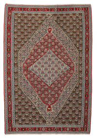 203X299 Kelim Senneh Fine Vloerkleed Oosters Zwart/Bruin (Wol, Perzië/Iran) Carpetvista