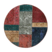 Tapete Persa Patchwork - Persien/Iran Ø 100 Redondo Vermelho Escuro/Preto (Lã, Pérsia/Irão)