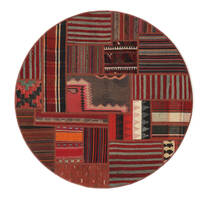  Ø 100 Kilim Patchwork Rug Round Dark Red/Black Persia/Iran Carpetvista