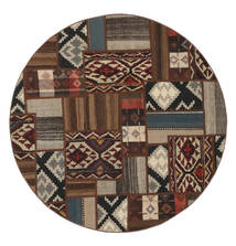 Kilim Patchwork Rug Ø 150 Round Black/Brown Wool, Persia/Iran Carpetvista