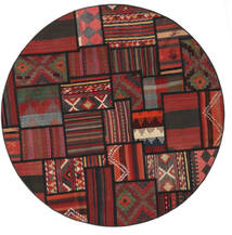 Kilim Tekkeh Rug Ø 150 Round Black/Dark Red Wool, Persia/Iran Carpetvista