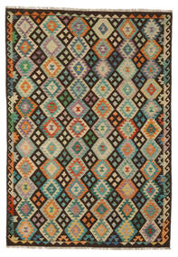  Orientalisk Kelim Afghan Old Style Matta 202X290 Svart/Mörkgrön Ull, Afghanistan Carpetvista